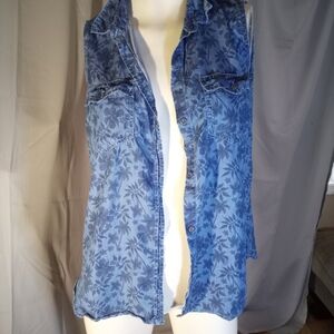 Buffalo David Bitton Blue Floral Denim Vest